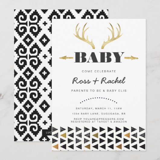Boho Deer Baby shower Invitation Kaart (Voorkant / Achterkant)