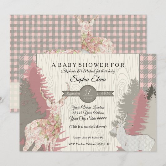 Boho Deer Beer Woodland Forest Pset Baby shower Kaart (Voorkant / Achterkant)