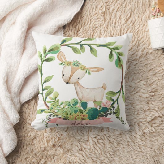 Boho Deer Cactus Succulent Baby Nursery Pillow Kussen (Deken)