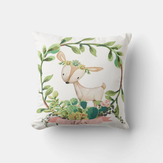 Boho Deer Cactus Succulent Baby Nursery Pillow Kussen (Voorkant)