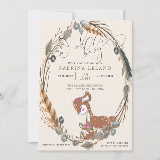 BOHO Deer en Fawn Baby shower Kaart (Voorkant)