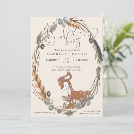 BOHO Deer en Fawn Baby shower Kaart (Staand voorkant)