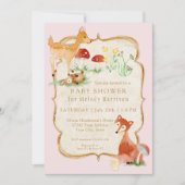 BOHO Deer Fox Owl Forest Pink Girl Baby shower Kaart (Voorkant)