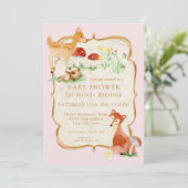 BOHO Deer Fox Owl Forest Pink Girl Baby shower Kaart (Staand voorkant)