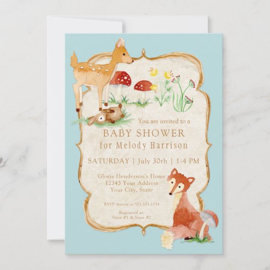 BOHO Deer Fox Owl Forest Woodsy Boy Baby shower Kaart (Voorkant)