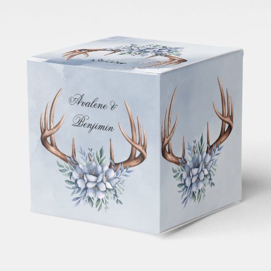 Boho Deer gewei met blauwe bloemen bruiloft Bedankdoosjes (Voorkant Zijde)
