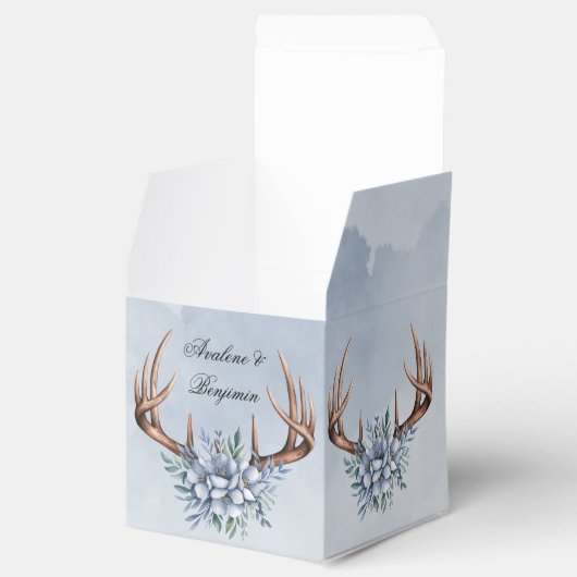 Boho Deer gewei met blauwe bloemen bruiloft Bedankdoosjes (Geopend)