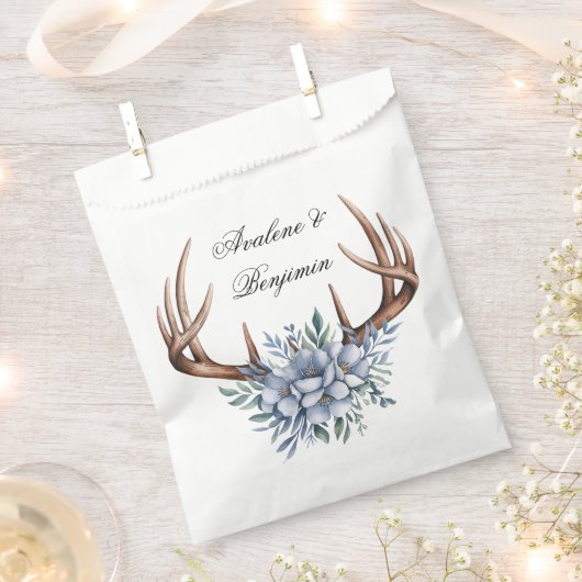 Boho Deer gewei met blauwe bloemen bruiloft Bedankzakje (Geknipt)