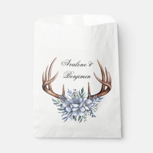 Boho Deer gewei met blauwe bloemen bruiloft Bedankzakje (Voorkant)
