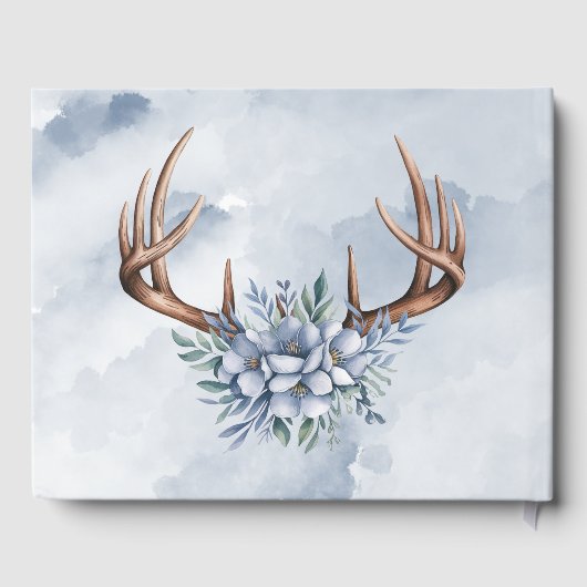 Boho Deer gewei met blauwe bloemen bruiloft Gastenboek (Achterkant)