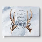 Boho Deer gewei met blauwe bloemen bruiloft Gastenboek (Voorkant)
