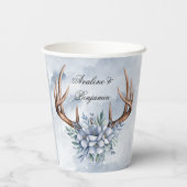 Boho Deer gewei met blauwe bloemen bruiloft Papieren Bekers (Achterkant)
