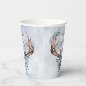 Boho Deer gewei met blauwe bloemen bruiloft Papieren Bekers (Rechts)