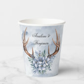 Boho Deer gewei met blauwe bloemen bruiloft Papieren Bekers (Voorkant)