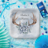 Boho Deer gewei met blauwe bloemen bruiloft Papieren Bordje (Feest)