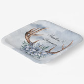Boho Deer gewei met blauwe bloemen bruiloft Papieren Bordje (Gebogen)