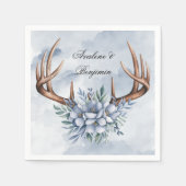 Boho Deer gewei met blauwe bloemen bruiloft Servet (Voorkant)