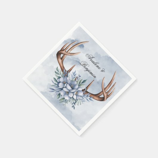 Boho Deer gewei met blauwe bloemen bruiloft Servet (Hoek)
