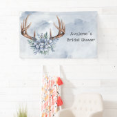 Boho Deer gewei met blauwe bloemen bruiloft Spandoek (Insitu)
