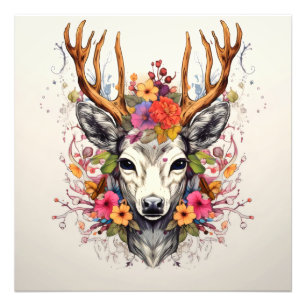 Boho Deer Kleurrijke Bloemen Foto Afdruk