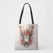 Boho Deer Kleurrijke Bloemen Tote Bag (Voorkant)