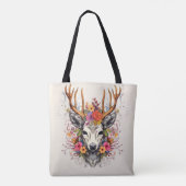 Boho Deer Kleurrijke Bloemen Tote Bag (Achterkant)