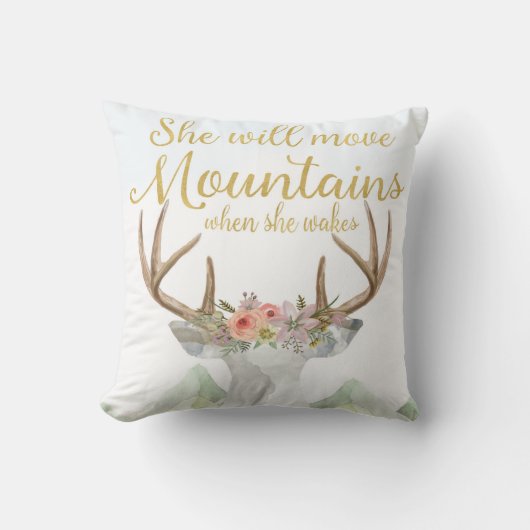 Boho Deer Move Mountains Baby Girl Nursery Pillow Kussen (Voorkant)