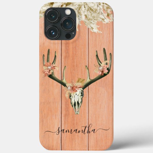 Boho Deer Skull Floral Monogram Terra Cotta Case-Mate iPhone Case (Achterkant)
