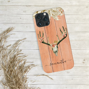 Boho Deer Skull Floral Monogram Terra Cotta Case-Mate iPhone Case