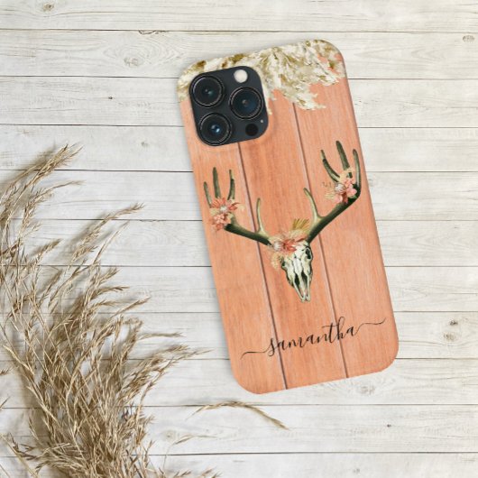 Boho Deer Skull Floral Monogram Terra Cotta Case-Mate iPhone Case