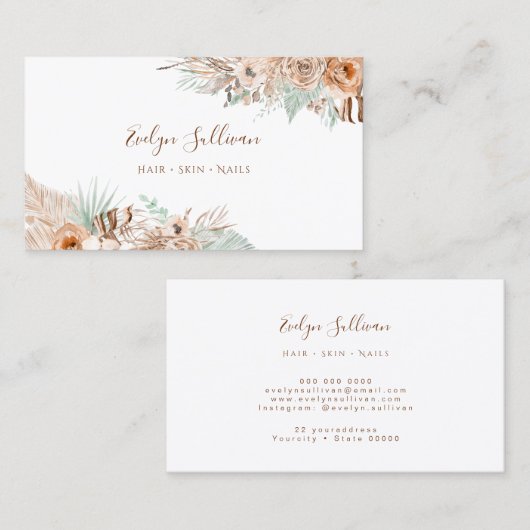 Boho delicate bloemen visitekaartje (Voorkant / Achterkant)