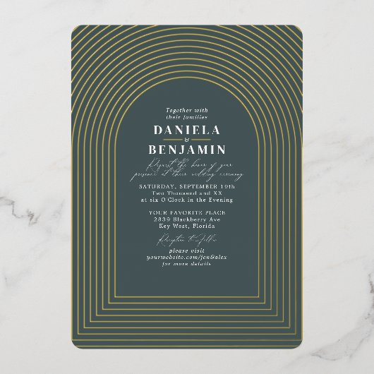 Boho Delicate Dark Green Wedding Arch Folie Uitnodiging (Voorkant)