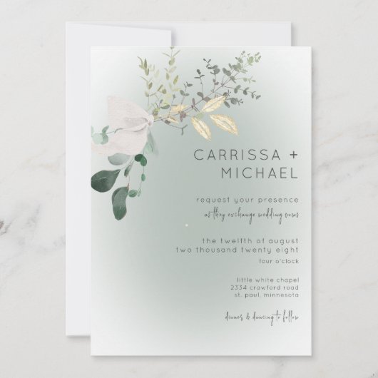 Boho Delicate Groen Moderne Bruiloft Kaart (Voorkant)