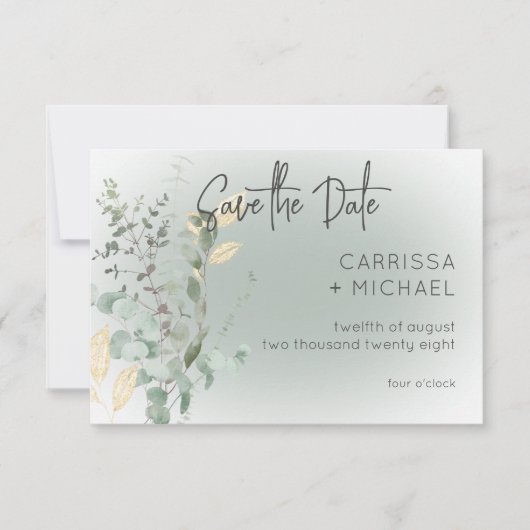Boho Delicate Groen Moderne Bruiloft Save The Date (Voorkant)