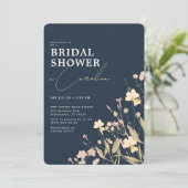 Boho Delicate Wildbloemen Navy Vrijgezellenfeest Kaart (Staand voorkant)