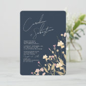 Boho Delicate Wildbloemen Navy Wedding Kaart (Staand voorkant)