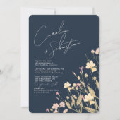 Boho Delicate Wildbloemen Navy Wedding Kaart (Voorkant)