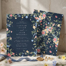 Boho Delicate Wilde Bloemen Navy Trouwfeest