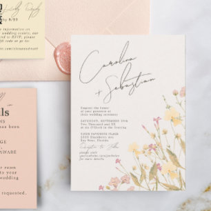 Boho Delicate Wildflower Wedding Kaart