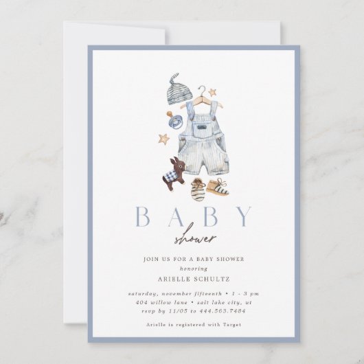 Boho Denim Boy's rustieke  Baby shower Kaart (Voorkant)