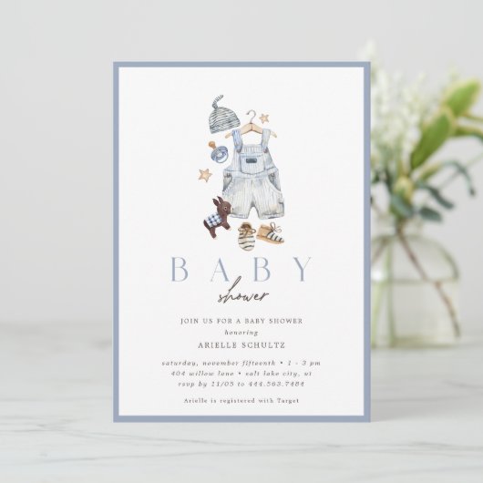 Boho Denim Boy's rustieke  Baby shower Kaart (Staand voorkant)