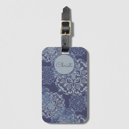 Boho Denim Moody Blues Mandalas Bagagelabel (Voorkant (verticaal))