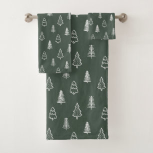 Boho dennenbomen modern winterbos donkergroen bad handdoek