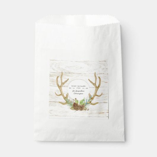 Boho dennenbos Herten Antlers Arrows Baby shower Bedankzakje (Voorkant)