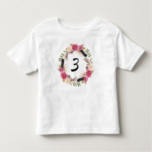 Boho Derde Verjaardagsfeest 3e Jaar Bloemen  Kinder Shirts