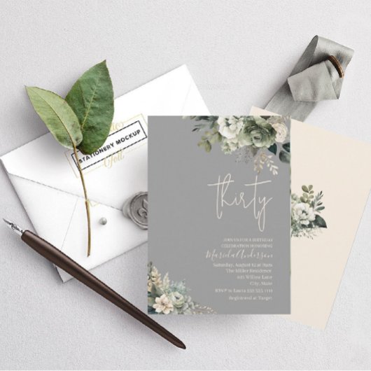 Boho dertig groene bloemen waterverf verjaardag kaart