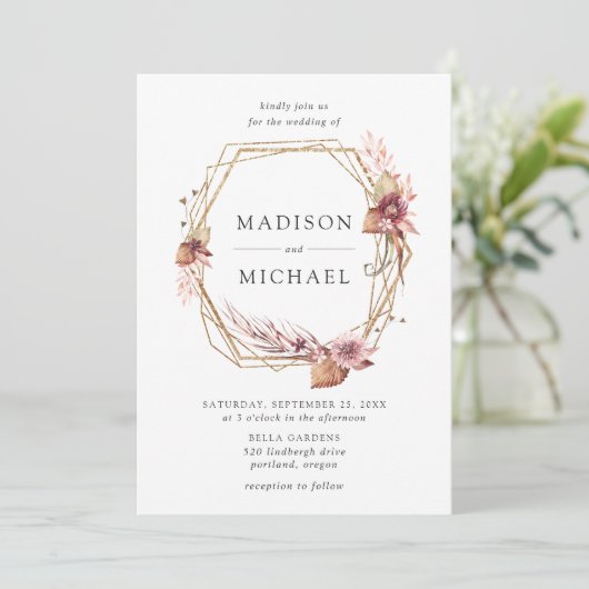 Boho Desert Bloemen Bruiloft Kaart (Staand voorkant)