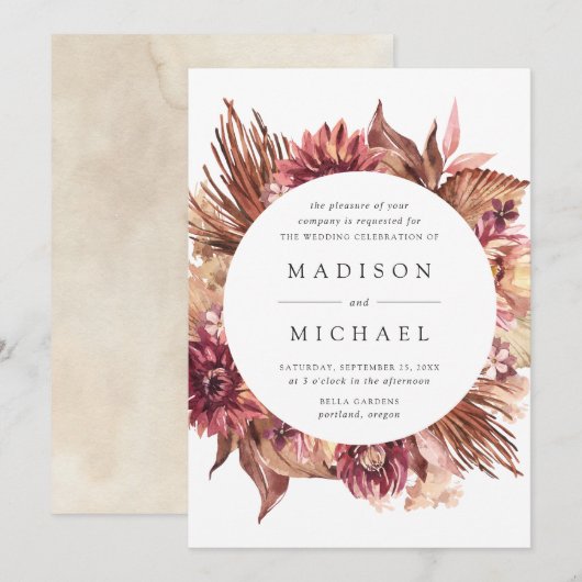 Boho Desert Bloemen Lijst Bruiloft Kaart (Voorkant / Achterkant)