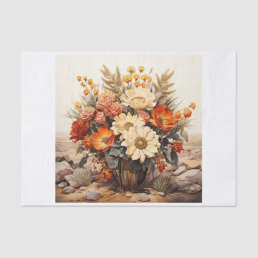 Boho Desert Bloemenboeket Kunst voor Decoupage Tissuepapier (Voorkant)