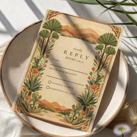 Boho Desert Botanical Wedding RSVP Kaartje